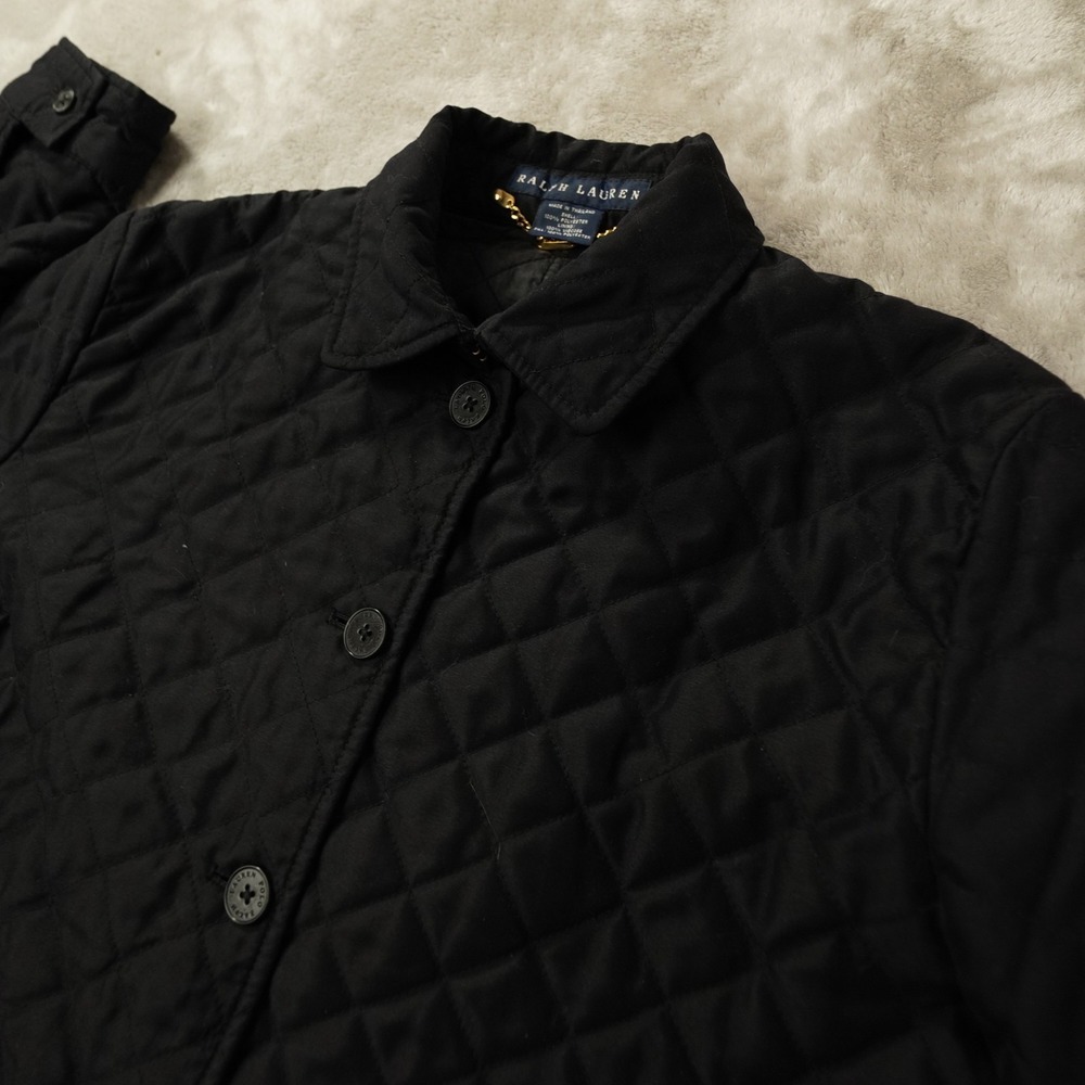 Ralph Lauren Diamond Quilted Button Up Jacket Women's Large Black Outdoor Preppy - Picture 3 of 7